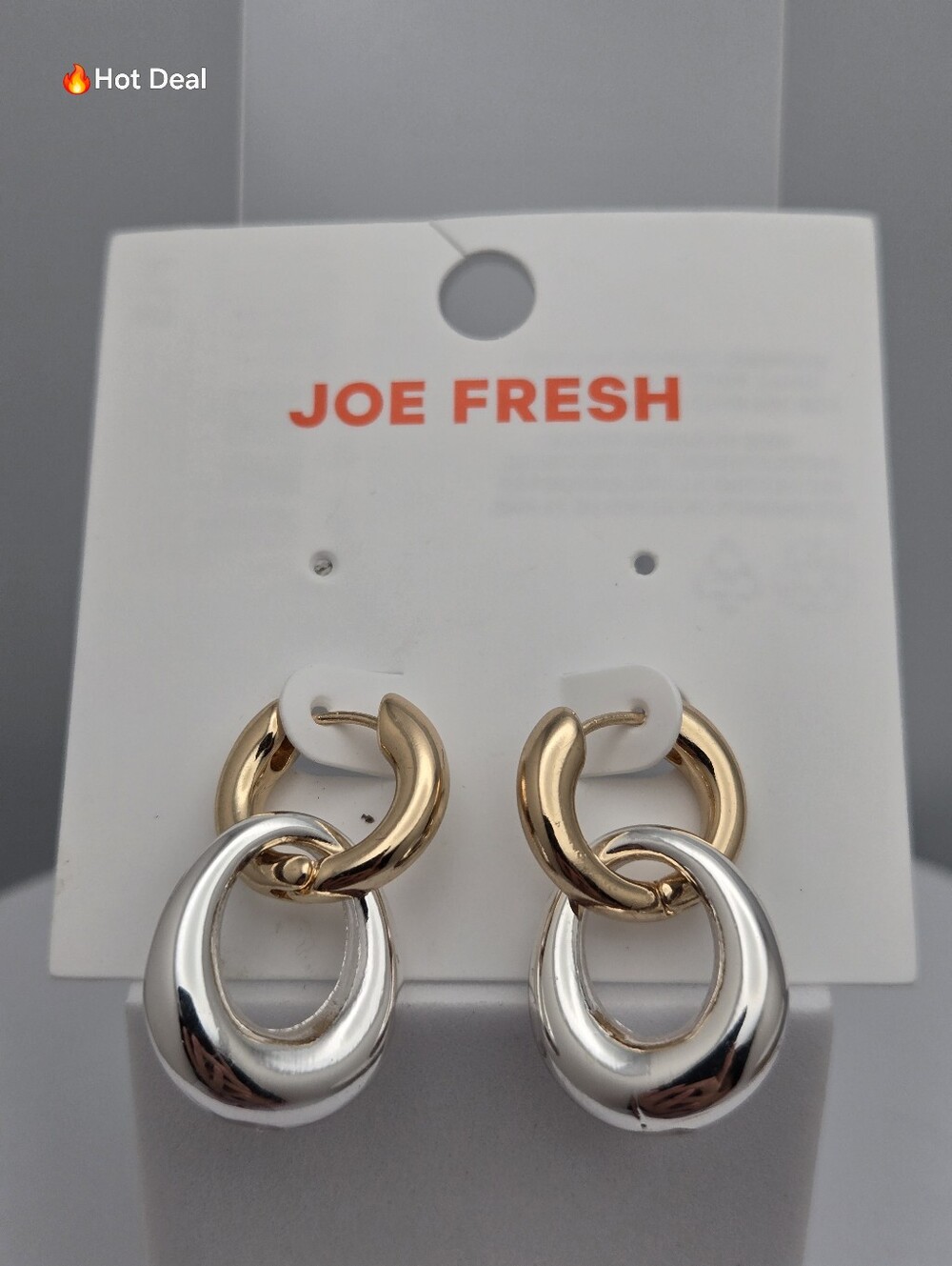 ✨2/$10✨ Joe Fresh Two-Tone Chunk Hoop Teardrop Dangle Earrings Gold Silver 1"